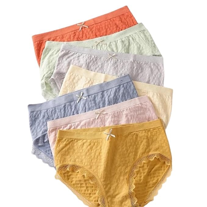 Seamless Mid Waist Panty Traceless Japanese GirlsUnderwear Ladies CottonCrotch Skin Friendly Antibacterial Breathable Lace Edge (Multicolor)(Pack of 3)-image-44