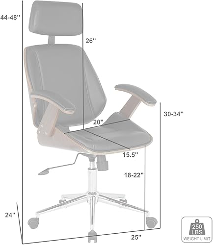 Miniatura 39 de Armen Living LCDAOFCHBL Daphne Silla de oficina de piel sintética negra, con acabado cromado. Bellevue,Cuero de imitación negro,Acabado