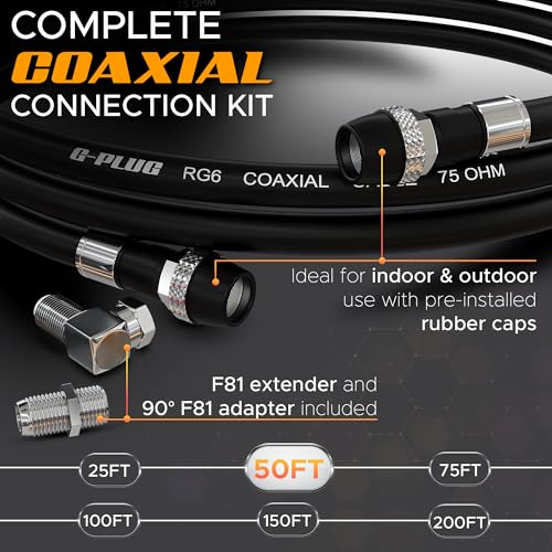 Image of G-PLUG RG6 Coaxial Cable 50FT - Triple Shielded, Waterproof, 75 Ohm with F-Type Connectors, High-Performance for HDTV, Satellite, Internet, Indoor /Outdoor Use
