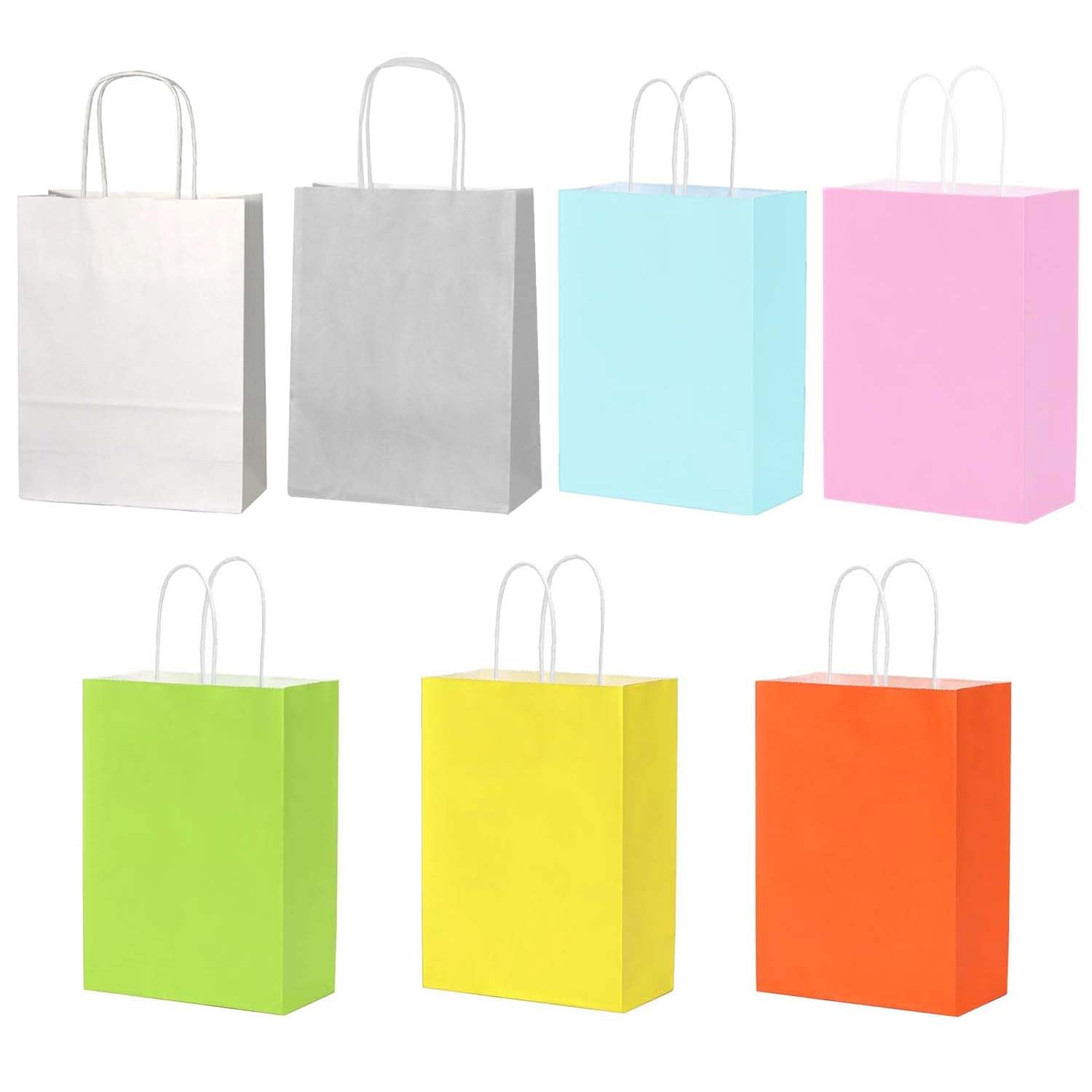 35 Pcs Paper Party Bags, Medium (27x20x12cm) Candy Gift Bags with Handles,7 Colors Kraft Bags for Kids and Adults Parties,Birthdays,Shopping,Celebrations,Wedding,Christmas（light colour）