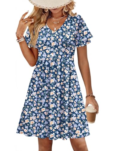 Image of Zeagoo Womens Summer Dress Casual Swing Sundresses Floral Ruffle Short Sleeve Wedding Guest Dress Beach Mini Dress 2026