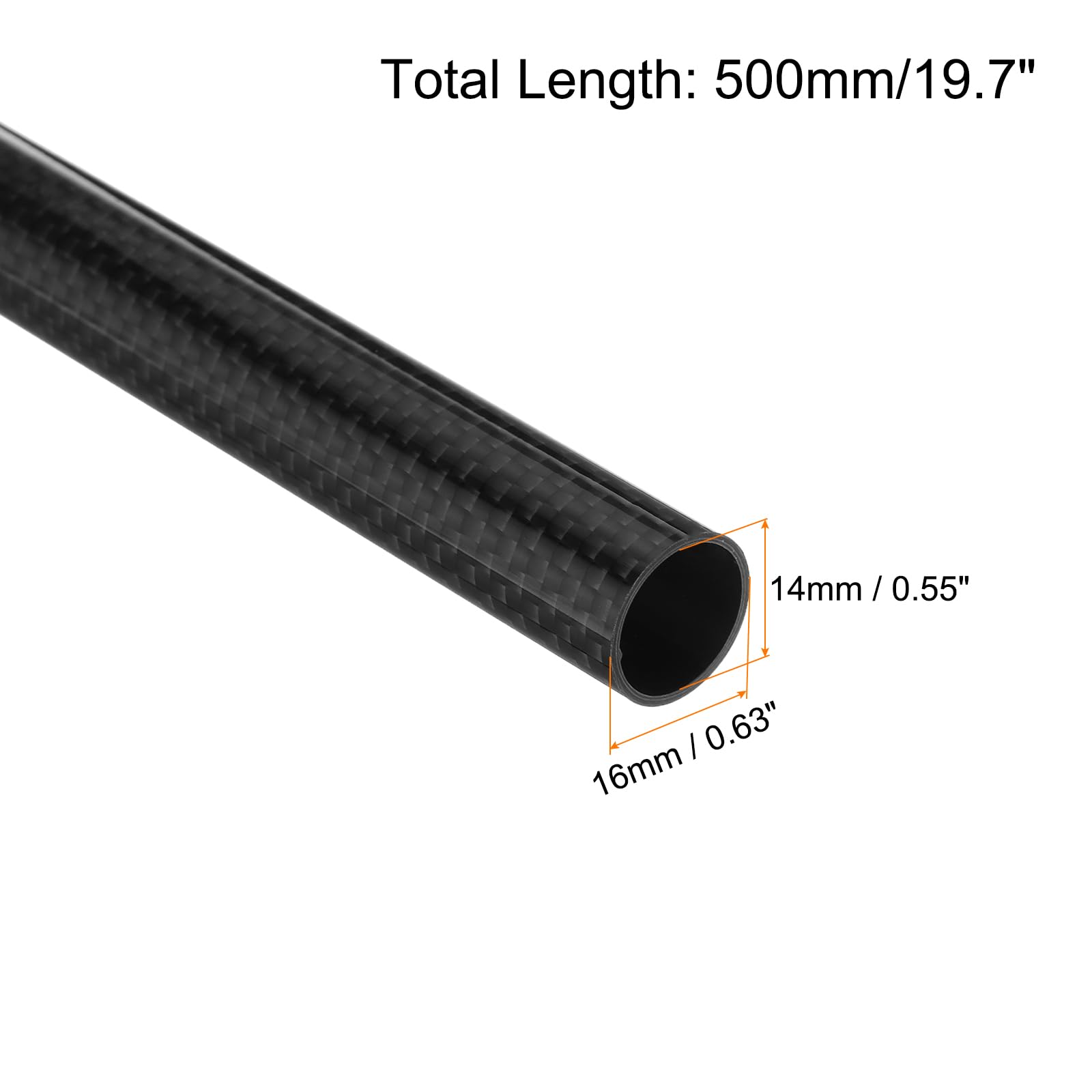 QUARKZMAN 4Pcs Tubes en Fibre de Carbone 14 x 16 x 500mm Surface Lisse en Tissage Uni Tige en Carbone Enroulée en Rouleau 3K pour Avion RC Quadricoptère Multicoptère