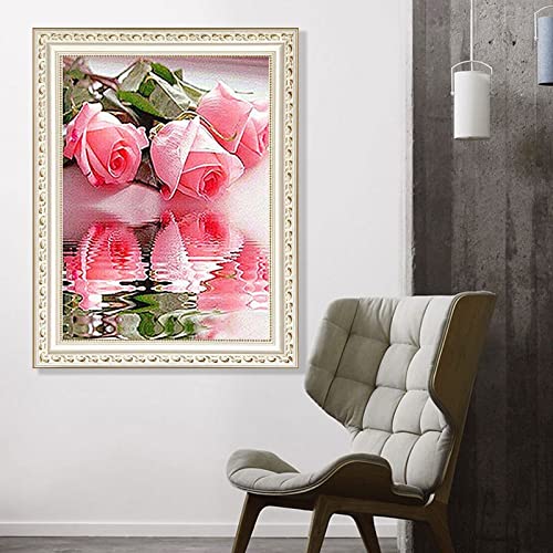 Diamond painting fleurs roses 40x100 cm : kit complet de broderie diamant 5D grand format
