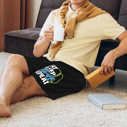 Eat Sleep Softball Pajama Shorts for Men, Men's Pajama Bottoms, Sleepwear for Summer3
