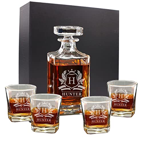 The Wedding Party Store, Custom Engraved Groomsmen - Whiskey Decanter Set and 4 Glasses Set - Personalized and Monogrammed with WPS Styles