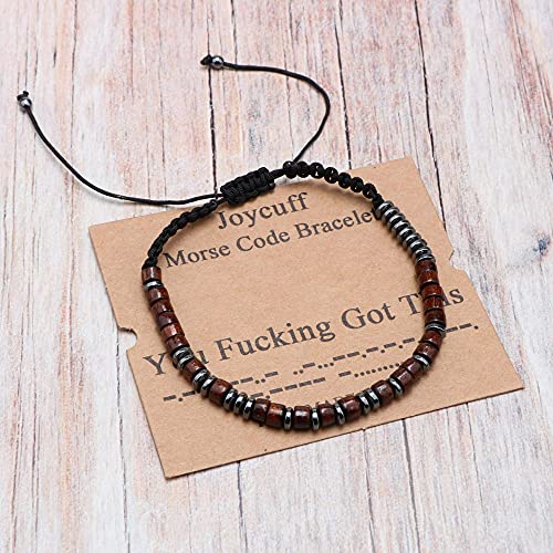 Image of JoycuFF Inspirational 𝐌𝐨𝐫𝐬𝐞 𝐂𝐨𝐝𝐞 𝐁𝐫𝐚𝐜𝐞𝐥𝐞𝐭 𝐟𝐨𝐫 𝐖𝐨𝐦𝐞𝐧 Secret Message Wood Beads with Cord Jewelry Birthday Mother's Day 𝐆𝐢𝐟𝐭 𝐟𝐨𝐫 𝐇𝐞𝐫 Mother Grandmother