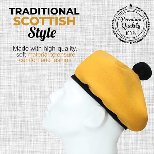Image of Scottish Tam O' Shanter Hat Tartan Bonnet Pom Pom Wool Flat Cap One Size