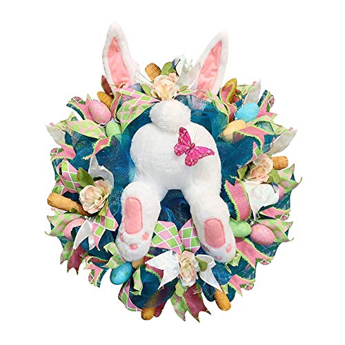 Easter Bunny Wreath Easter Bunny Butt Plush Wreath, Spring Wreath Easter Garland Easter Rabbit Wreath Decor for Front Door, Easter Bunny Head for Wreaths Easter Decorations (#C)