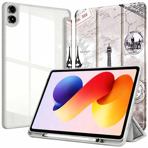 Image of ProElite Cover for Xiaomi Redmi Pad 2 Pro 12.1 inch Cover Case, Smart Flip Case Cover for Xiaomi Redmi Pad 2 Pro 12.1 inch with S Pen Holder, Eiffel [Transparent Back]
