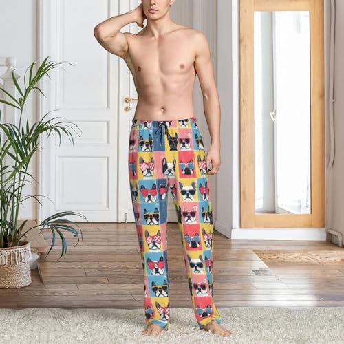 Mens Pajama Pants - Cool French Bulldog Print Soft Sleep Lounge Pants For Men, Casual Pj Bottoms With Pockets2