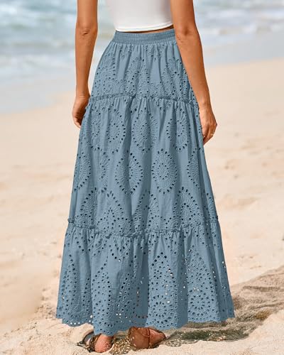 Image of BTFBM Eyelet Long Skirts for Women Beach Vacation