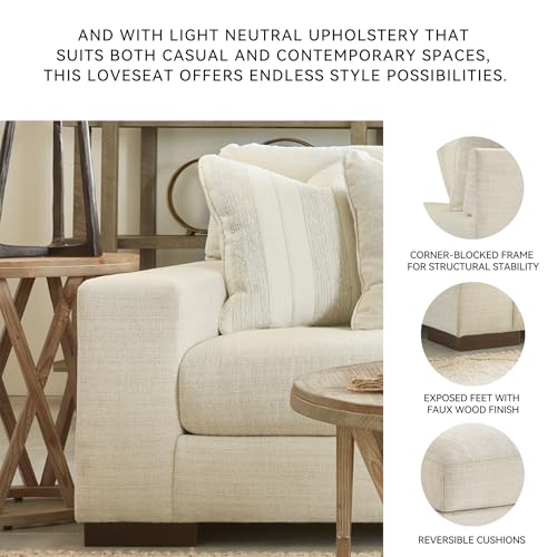 Image of Signature Design by Ashley Maggie Contemporary Upholstered Loveseat with Accent Pillows, Off-White