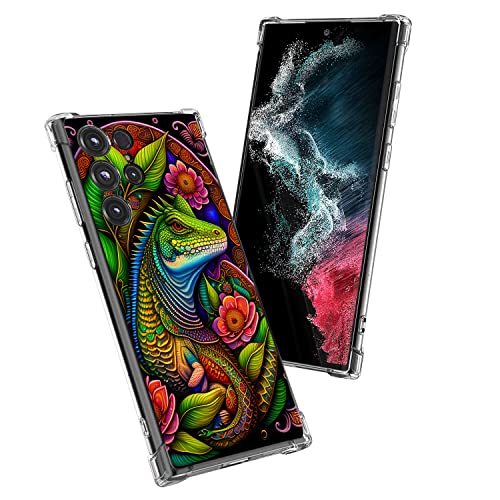 Beaucov Galaxy S23 Ultra Case,Lizard Flowers Pattern Drop Protection Shockproof Case Tpu Full Body Protective Scratch-Resistant Cover For Samsung Galaxy S23 Ultra #TOP1