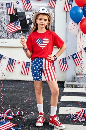 Image of Arshiner Girls Clothes Summer 2 Piece Outfits Drop Shoulder T-Shirts and Biker Shorts Kids Fashion Clothing Sets