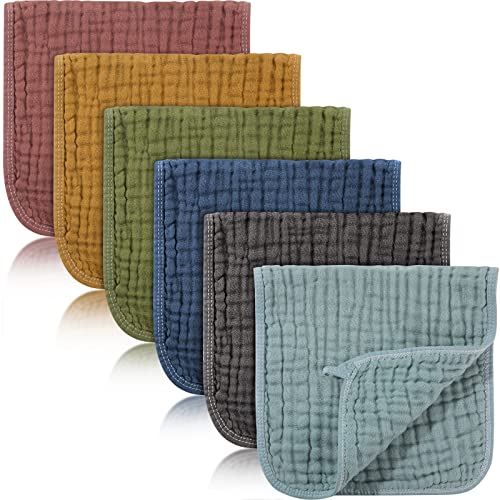 Image of Hicarer 6 Pieces Large 20 x 10 Inch Muslin Burp Cloths Multi-Colors Muslin Washcloths Baby Burping Cloth Diapers 6 Absorbent Layers Muslin Face Towels for Baby (Elegant Colors Series)