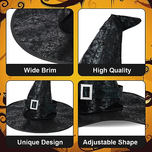Aomig Black Witch Hat Women Large Halloween Witches Hat Adult Wide Brim Pointed Hat Fancy Dress Costume Party Masquerade Cosplay Accessories Head Decor - Image 4