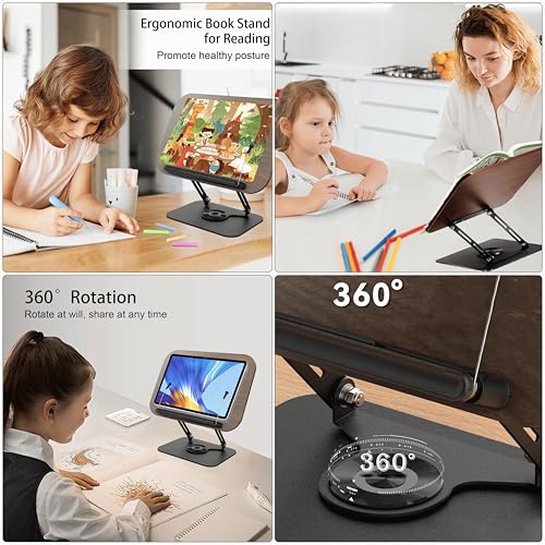 Image of Sunchhaya New Book Stand for Reading, Writing, Painting and Used As Laptop Stand for Desk, 360 Degree Rotatable Multi-Functioal Book Reading Stand Adjustable Height-Angle (R51 Brown)