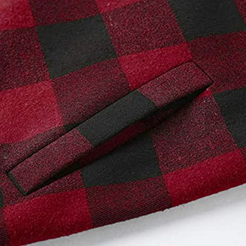 Herren Flanelljacke Jacke Kariert Flanellhemd Karohemd Thermohemd mit Reißverschluss Fleece Gefüttert Winterjacke (Rot, XL)