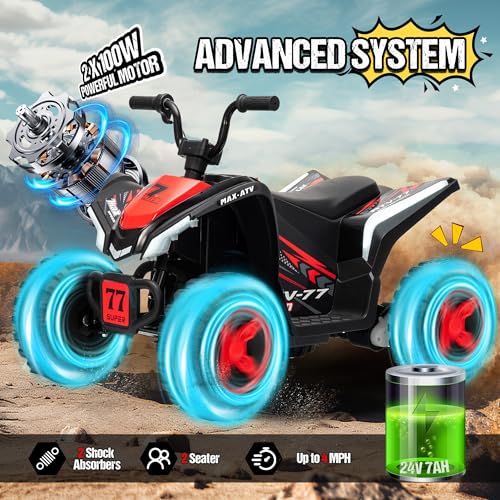 Kids ATV 4 Wheeler, Two Seater 24V Ride On Toy for Big Kid w /Unique ...