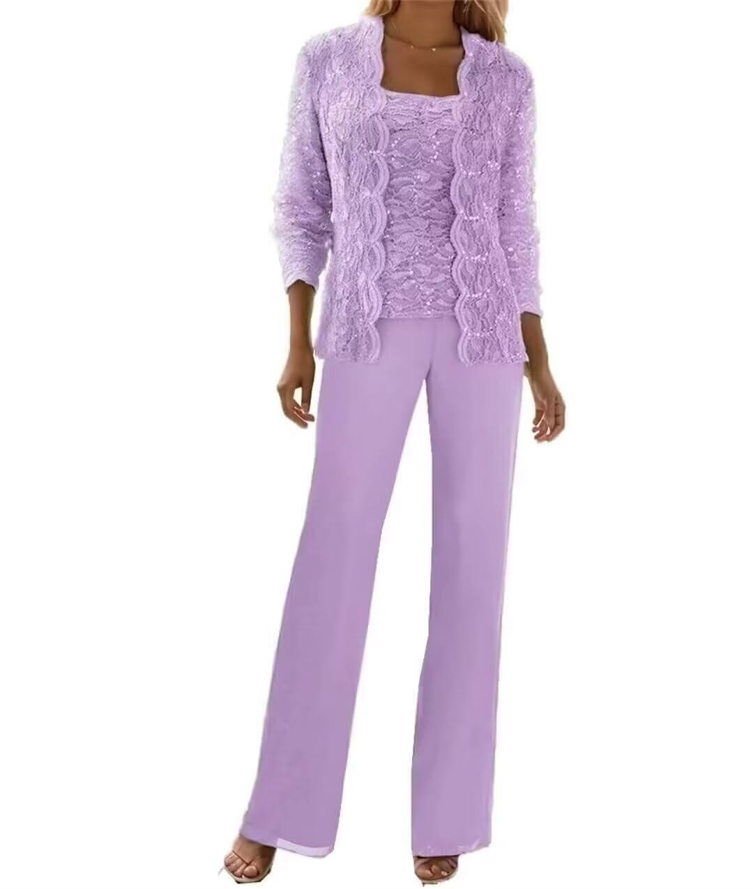 3 Pieces Chiffon Lace Mother of The Bride Pant Suits with Jackets Sequins Wedding Guest Dresses for Women
