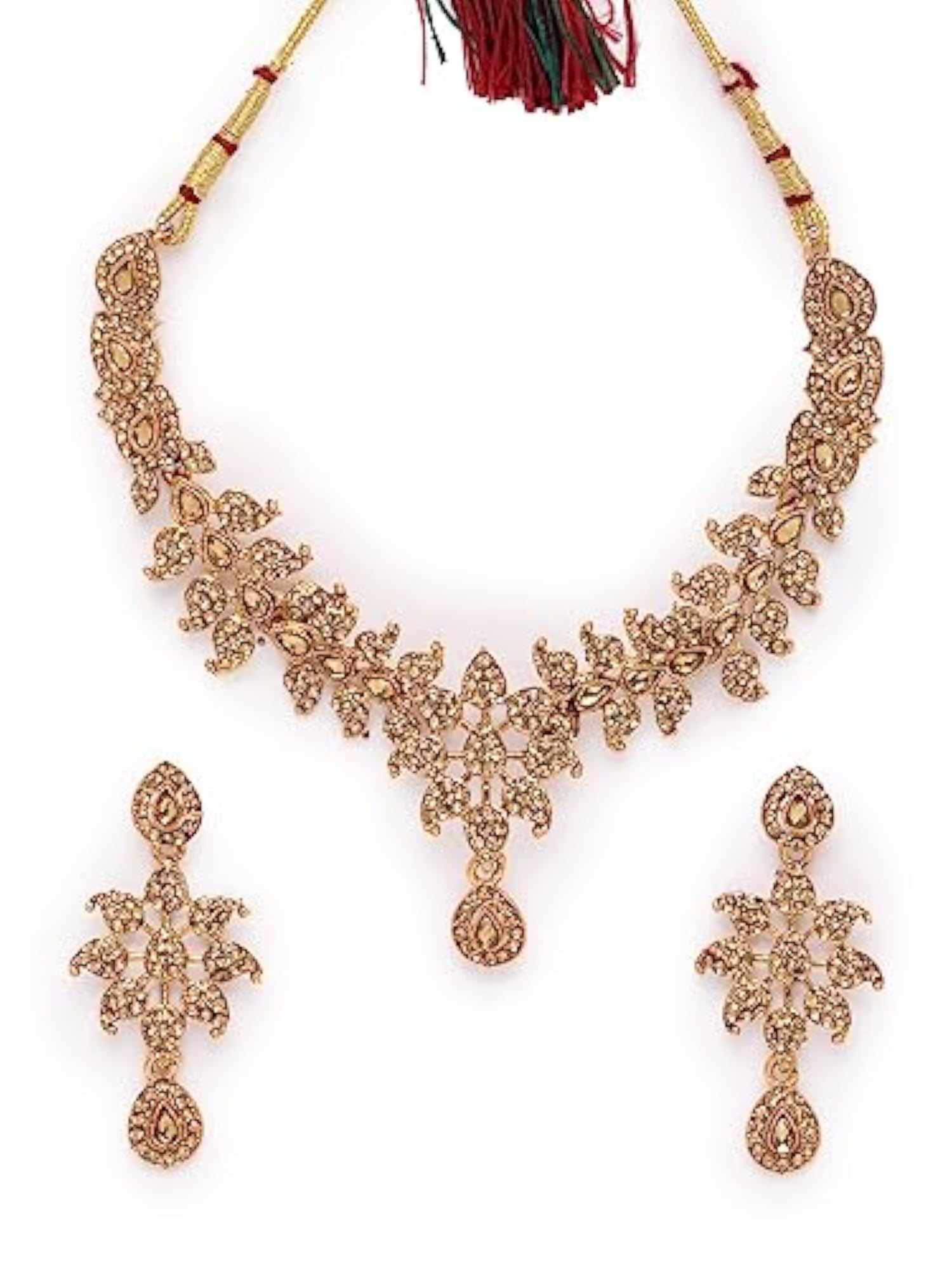 Elegant AD Stone Collar Necklace Set & Earrings