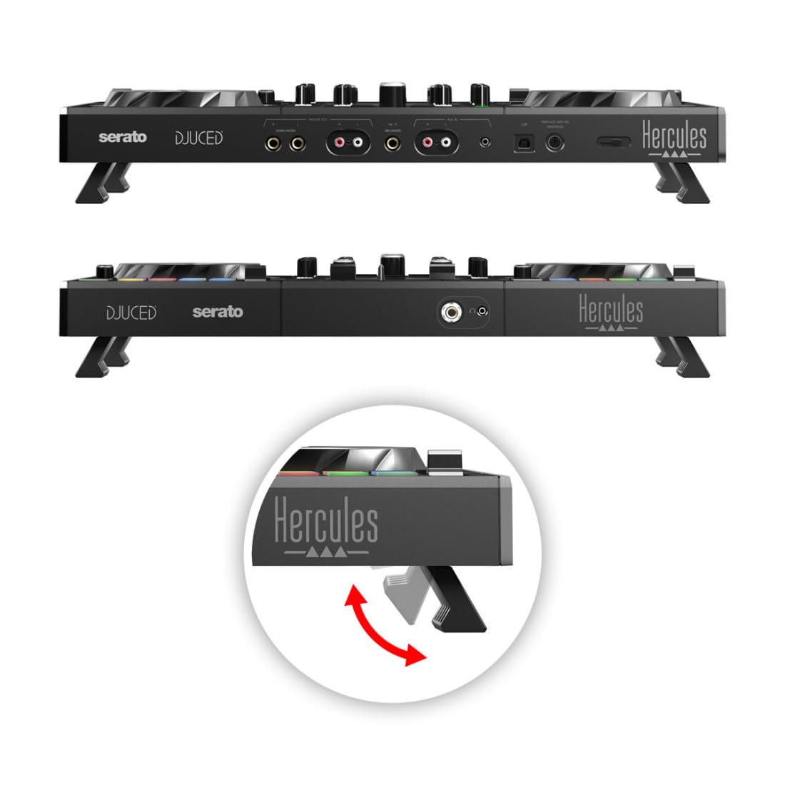 Hercules DJControl Inpulse 500 2-Deck DJ Controller Set + keepdrum Laptopständer Silberfarben