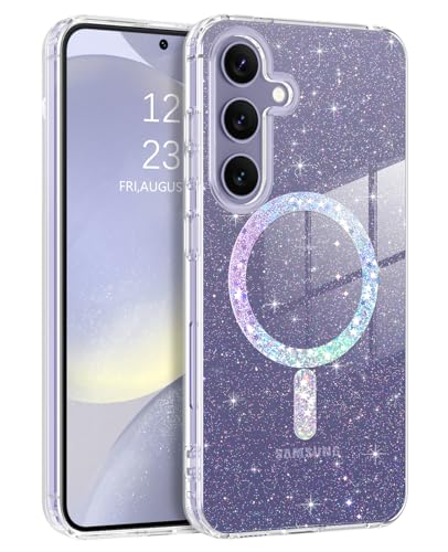 Coque magnétique Galaxy S24 transparente à paillettes avec protection anti-jaunissement