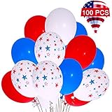 4th of july balloons Lumiparty patriotic balloons Patriotic Decorations Star Latex Balloons red white blue balloons fourth of july party decorations Great For Memorial Day celebration Party (100PACK)