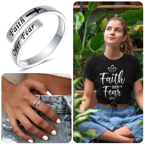 925 Sterling Silver Faith over Fear Ring Faith Religious Jewelry Quote Ring Friend Daughter Gifts2