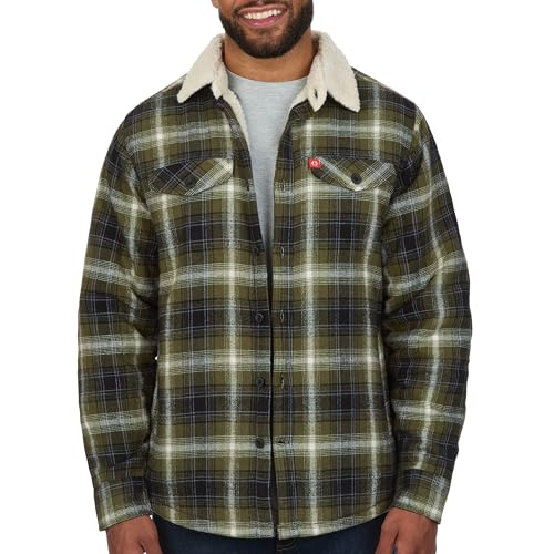 The American Outdoorsman Flannel Shirt Jacket with Sherpa Fleece Lining & Faux Sheepskin Collar - Winter Flannel Jacket