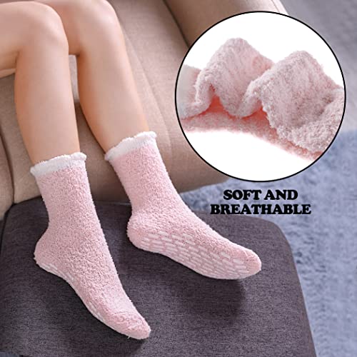 Image of FNOVCO Non Slip Socks for Women Winter Warm Cozy Fuzzy Slipper Socks Soft Fluffy Hospital Socks with Grips