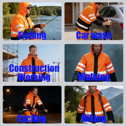 Image of Rizzon Rain Suits for Men Women Waterproof Heavy Duty Rain Gear Hi-Vis Rain Jacket & Pants for Fishing, Camping