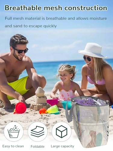 Mesh Beach Bag Oversized Tote Bags for Women Mid Century Boho Leaves Abstract Geometric Large Travel Pool Bags2