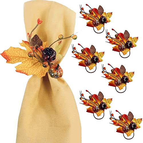 Angel Isabella Fall Themed Napkin Rings - Harvest Maple & Fruits Cloth Napkin Holder For Table Setting cover