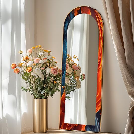 Fire & Ice - Specchio da pavimento astratto a doppio flusso, 50,8 cm x 160 cm (larghezza x altezza), specchio da pavimento con cornice nera e cornice nera