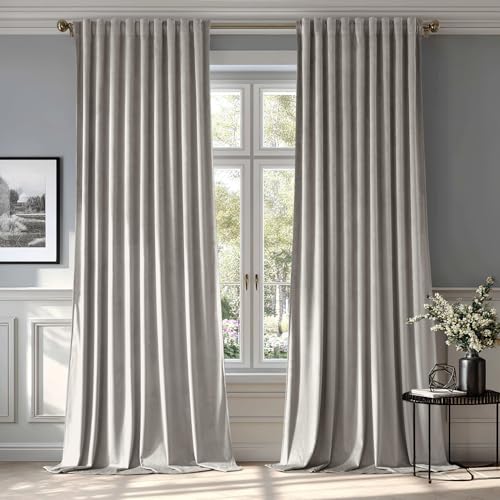 Image of MIULEE Silver Gray Velvet Pinch Pleat Blackout Curtains W52 X L84 Inches | 2 Panels,Luxury,Thermal Insulated,Super Soft,Back Tab & Rod Pocket,for Bedroom Living Room