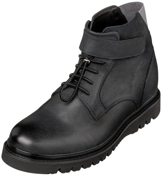 CALTO Men's Invisible Height Increasing Elevator Shoes - Dark Blue Leather Lace-up Work-Style Casual Boots - 3.2 Inches Taller - K83116 - Size 11 D(M) US