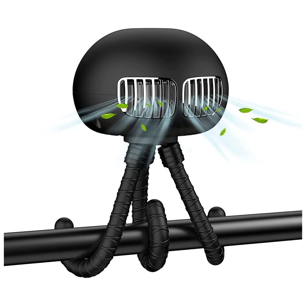 Tyatocepy Black Stroller Fan, 4000 Mah Portable Fan Clip On Fan, Non- Battery Operated Fan, Handheld Fan, Stroller Fan Clip On