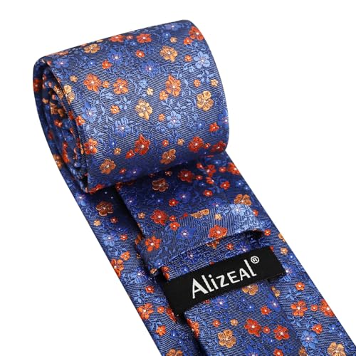 Image of Alizeal Mens 3.15inches Exquisite Floral Tie with Small Flower Printed Pocket Square