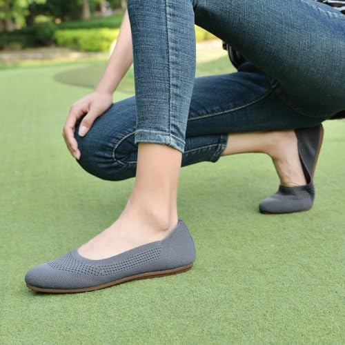 Image of poemlady Women's Ballet Flat Shoes Dress Shoes Knit Round Toe Slip On Ballerina Walking Flats Shoes for Woman Low Wedge Casual