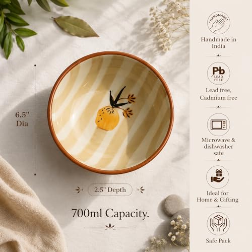 Image of Ceramic Snack Bowl Set for Serving, Dessert & Fruits | Multipurpose Kitchen Bowls Set | Premium Aesthetic Small Serving Bowls | Brown & White | Pack of 2 | 700ml