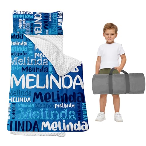 Duckbe Toddler Nap Mat, Sleeping Bag with Pillow and Blanket for Daycare, Preschool Nap Mat with Custom Name, Easy to Carry and Wash, Cerulean & White