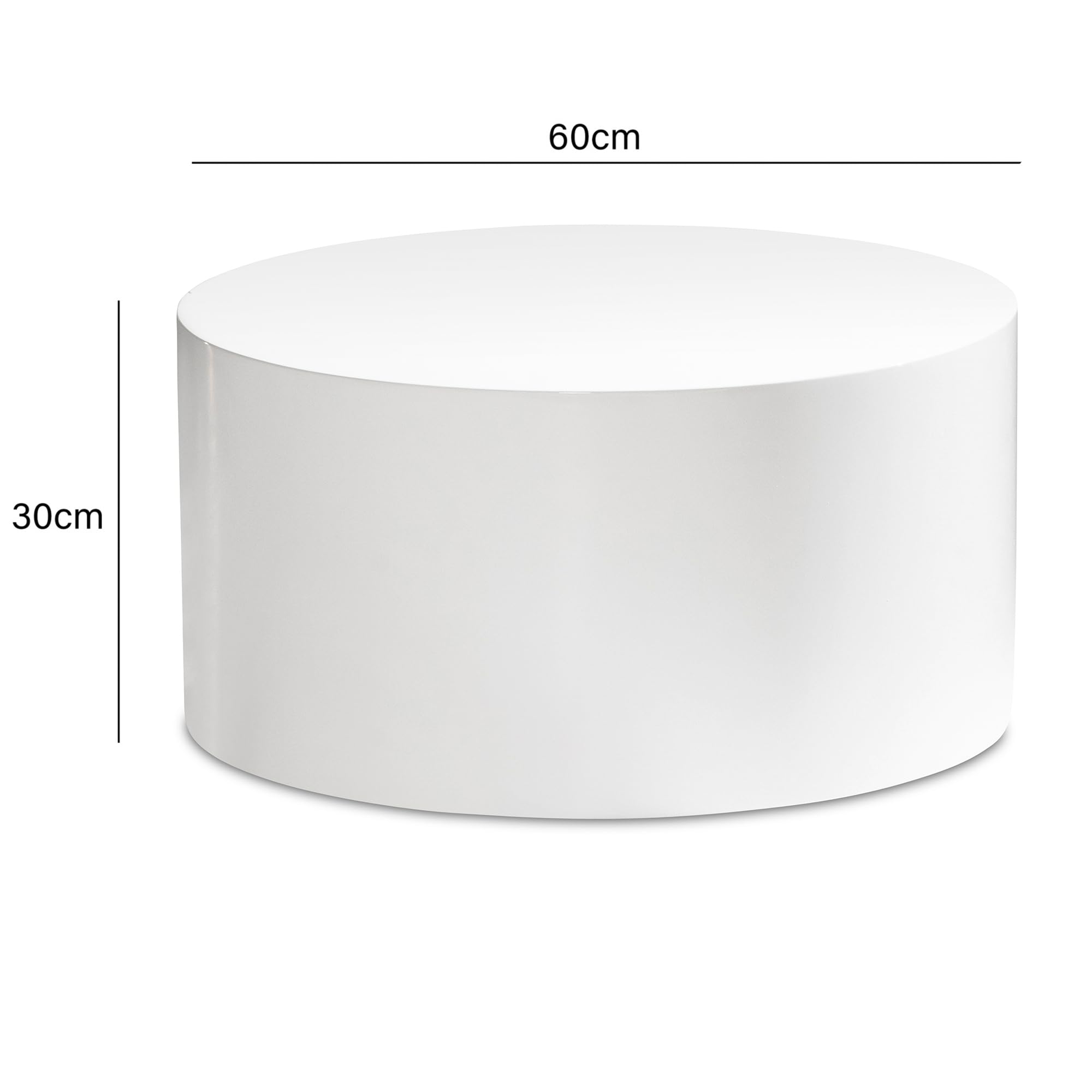 FineBuy Table Basse MONOBLOC Ronde 60x60x30 cm Blanche Brillante