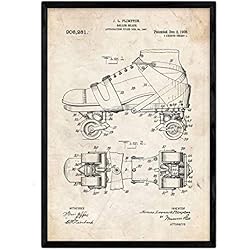 Patines Antiguos Nacnic Poster con patente de Patines. Lámina con diseño de patente antigua en tamaño A3 y con fondo vintage