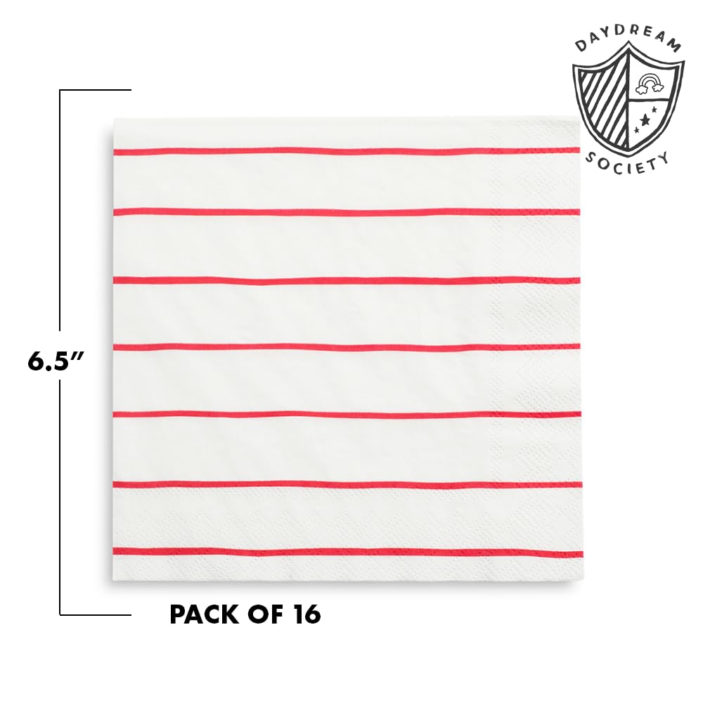 Daydream Society Frenchie Striped - Large Paper Napkins - Party Napkins with Aqua Stripes - Pack of 16 Dinner Napkins - Easy to Mix and Match - Decorative Napkins to Suit All Occasions