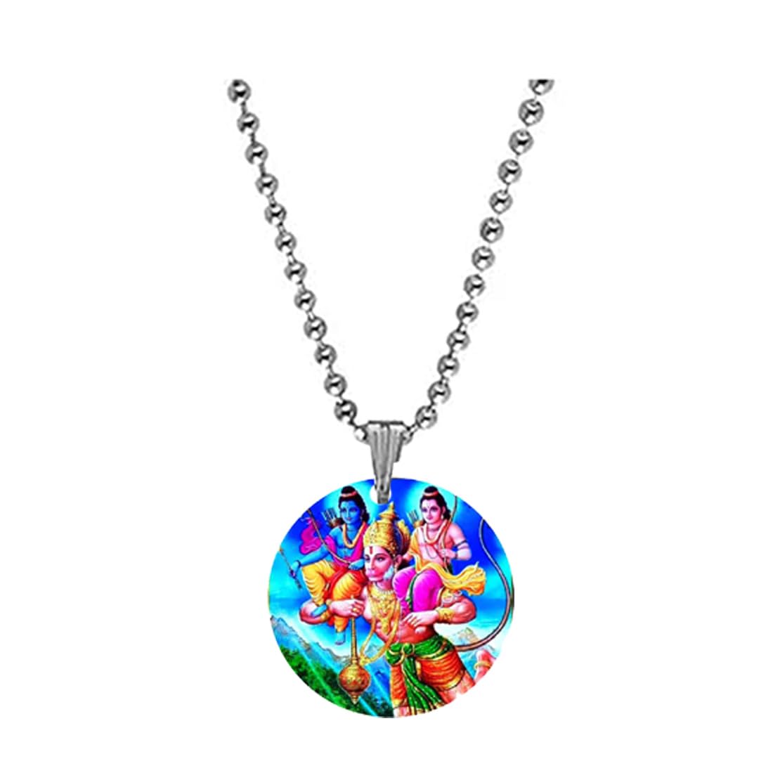 Lord Bajrangi Flying with Ram Bead Chain Acrylic Religious Pendant Necklace for Men & Women, Hanuman Devotional Spiritual Jewelry-image-49
