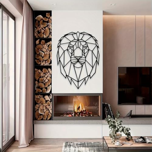 Esculturas abstractas de Cabeza de león geométricas de Metal para decoración de Pared, letreros Colgantes Negros para Sala de Estar, Dormitorio y Cocina, 40 x 29 cm (negr
