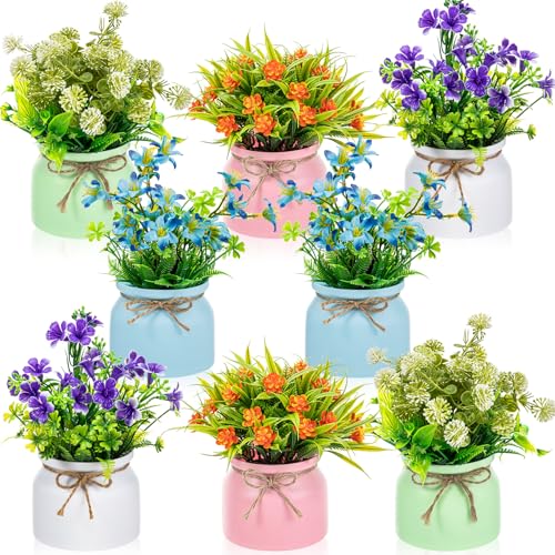 Zeyune 8 Pcs Large Artificial Potted Flowers Indoor Artificial Plants