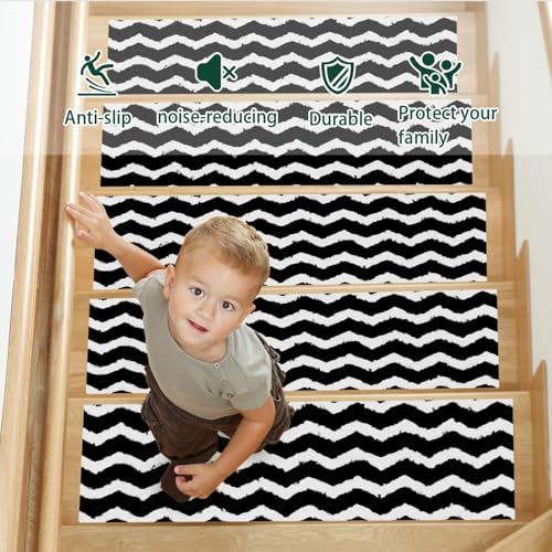 Alfombras para escaleras de madera de 15 piezas con rayas negras 5