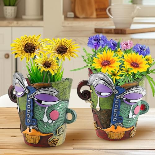 Pot de fleurs en forme de tête pour décoration de table basse créative - 4